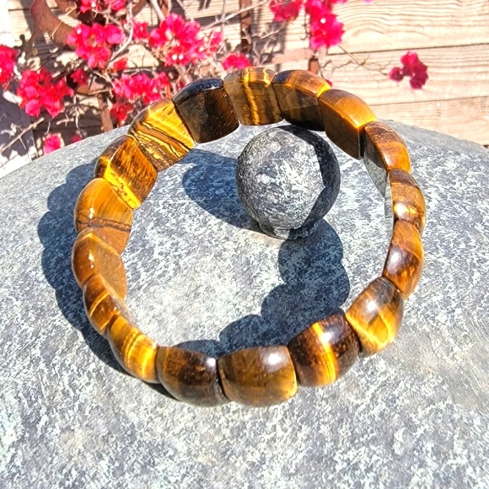 Bohemian 20x14x7mm Tiger's Eye Stretch Bracelet Natural Gemstone Size 7